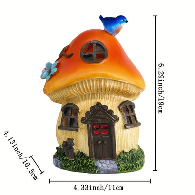 Encantadora Estatua de Casa de Hongo con Energía Solar y Luz Amarilla Cálida - Decoración Exterior Temática de Cuento de Hadas, Hecha en Resina con Diseño Detallado, Perfecta para Pascua, Acción de Gracias, Halloween & Regalos Navideños, IP44 Alta Calida