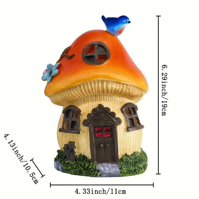 Encantadora Estatua de Casa de Hongo con Energía Solar y Luz Amarilla Cálida - Decoración Exterior Temática de Cuento de Hadas, Hecha en Resina con Diseño Detallado, Perfecta para Pascua, Acción de Gracias, Halloween & Regalos Navideños, IP44 Alta Calida
