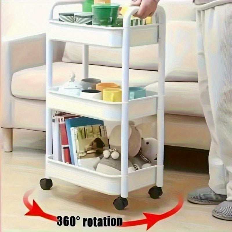 Carro de Almacenamiento Rodante de 3 Niveles con Ruedas - Organizador Compacto Multiusos para Cocina, Baño y Dormitorio - Diseño Fácil de Mover con Mango Flexible, Estantería Ahorradora de Espacio, Carrito de Baño, Construcción Robusta, Estantes