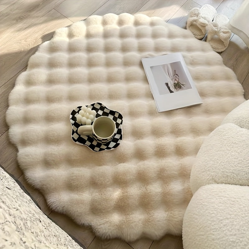 Suavidad Delicada, Alfombra Redonda de Piel Sintética de Color Crema Lujosa, 100.0cm - Alfombra de Decoración para el Hogar, Suave y Acogedora para Dormitorio o Sala de Estar, Poliéster Suave, Fabricada a Máquina con Respaldo de PVC, Alfombras para Sala