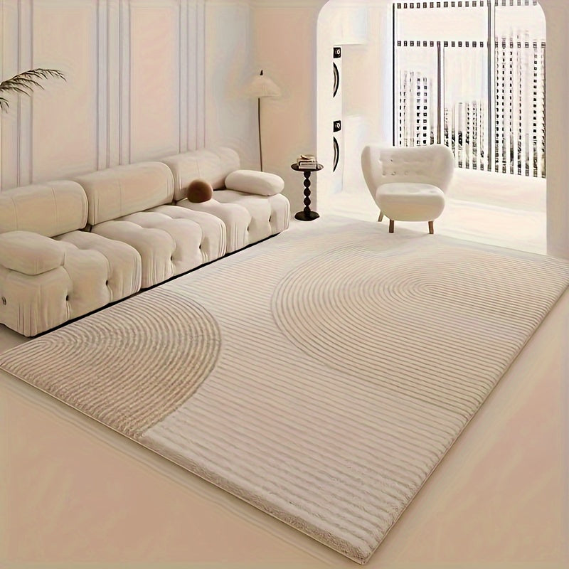 Alfombra moderna minimalista lavable de imitación a cachemir – Antideslizante, diseño plegable con patrón de rayas elegantes para sala, dormitorio, comedor y más, tapetes para sala