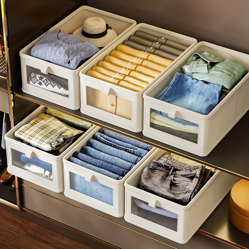 1pc Organizador de jeans para armario portátil, caja de almacenamiento de ropa para cajones, contenedor de almacenamiento de tela Oxford perfecto para guardarropas, suministros de cocina para el hogar, plegable, sin terminar, tipo inserto, material de te