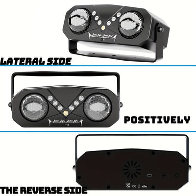 2 en 1, Pelota de disco y proyector LED, plástico ABS negro, 7 proyector de fiesta LED con sensor infrarrojo, alimentación USB, no necesita batería, ideal para uso en interiores, iluminación de fiestas | Iluminación vibrante | Plástico duradero