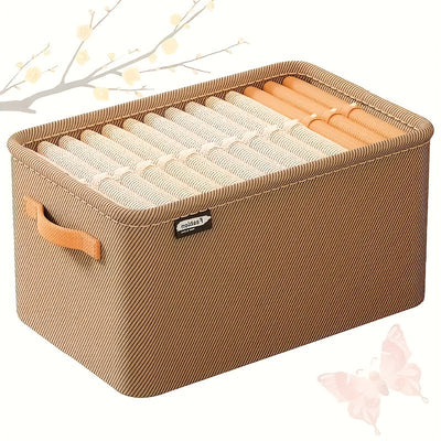 4 piezas de cajas de almacenamiento de tela clásica con asas, una solución de almacenamiento de armario elegante y práctica, caja de almacenamiento multifuncional plegable y engrosada, adecuada para ropa, toallas, ropa de cama y juguetes - No es impermea