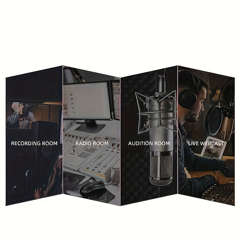 5 paneles de estudio de grabación de micrófono, cubierta a prueba de sonido, pantalla a prueba de viento, reducción de ruido, 3 colores (azul/negro/pink) para podcasting, grabación de voz, accesorios de podcasting
