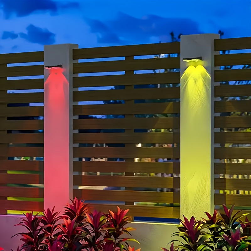 4 Luces Solares de Pared FACHOI con Sensor Inteligente, 2 Luces Solares para Exteriores: Balcón, Porche, Cerca, Centro Comercial, Jardín, Garaje y Decoración Festiva - 9 Modos de Iluminación Colorida