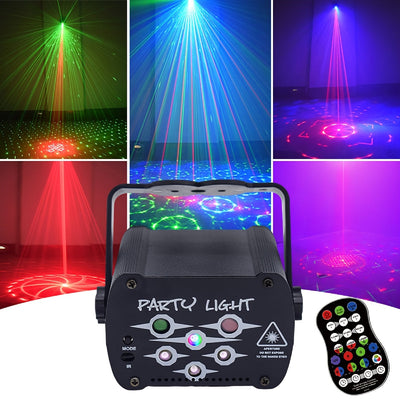 Luz de fiesta portátil DJ Luz de discoteca Luz estroboscópica Luz de escenario Sensor de sonido con control remoto USB Proyector LED RGB con alimentación para decoración del hogar interior Cumpleaños Carnaval Discoteca Efecto de baile Rendimiento de fies