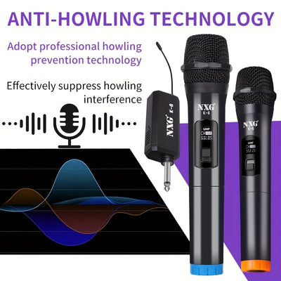 Micrófonos inalámbricos NXG K-6, micrófonos para karaoke, sistema dinámico de mano, receptor recargable, ideal para fiestas, iglesias, reuniones, bodas y escenarios, incluye 2 micrófonos