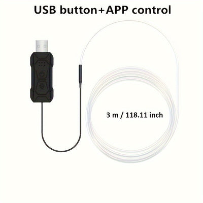 Tira LED de Iluminación Ambiental para Coche de 3m/118 pulgadas con USB y 16 Millones de Colores RGB, Accesorios de Luz de Neón de Fibra Óptica