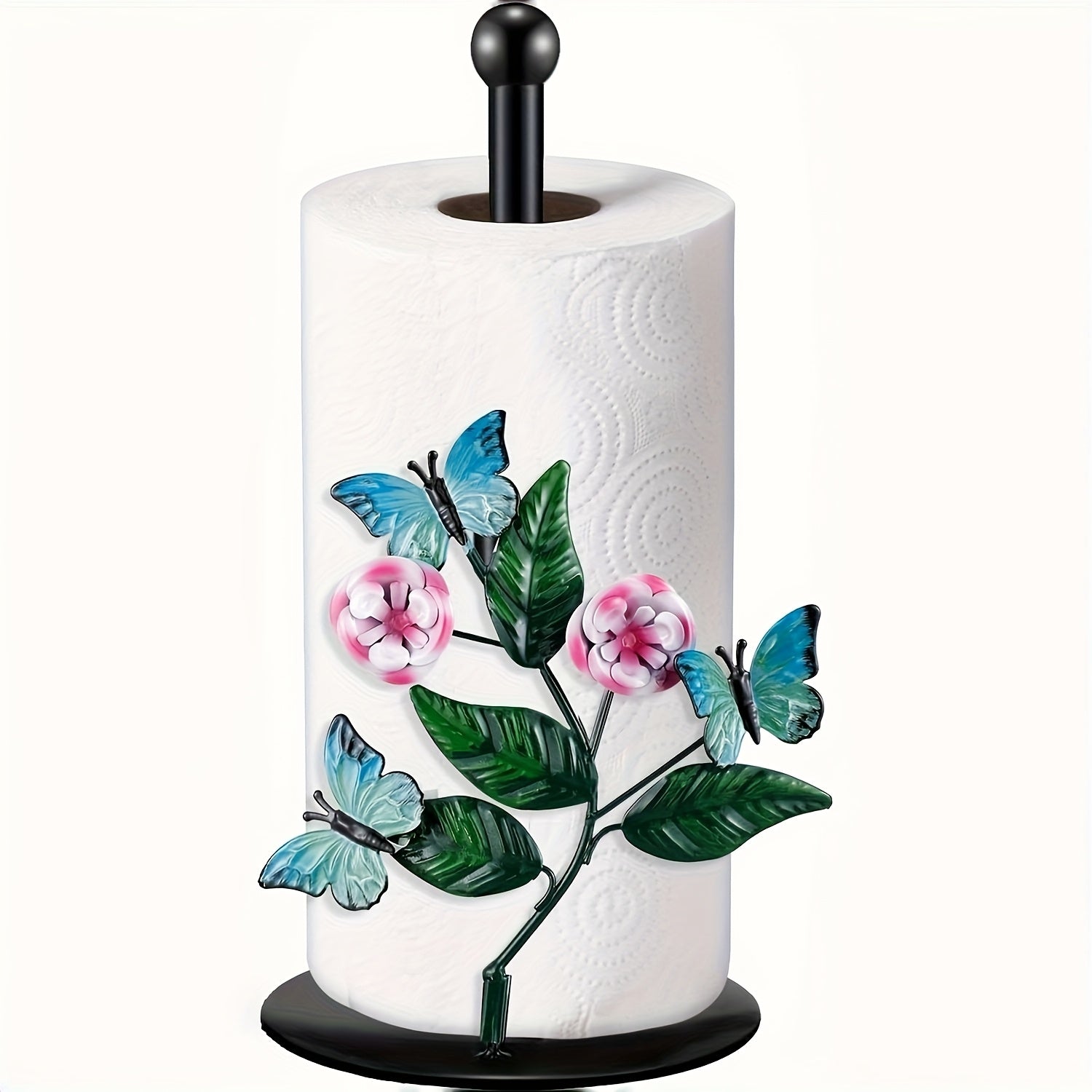 Porta Pañuelos de Metal con Diseño Floral y Mariposas - Dispensador Decorativo para Cocina, Baño o Sala con Base Resistente