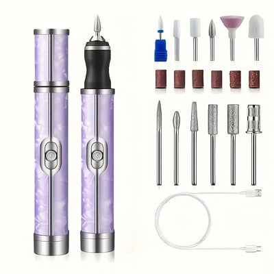 Kit de manicura y pedicura eléctrico portátil, incluye 12 piezas de taladro de uñas y 6 correas de lijado, ajuste de velocidad inteligente de 4 velocidades, esencial para un aseo preciso.
