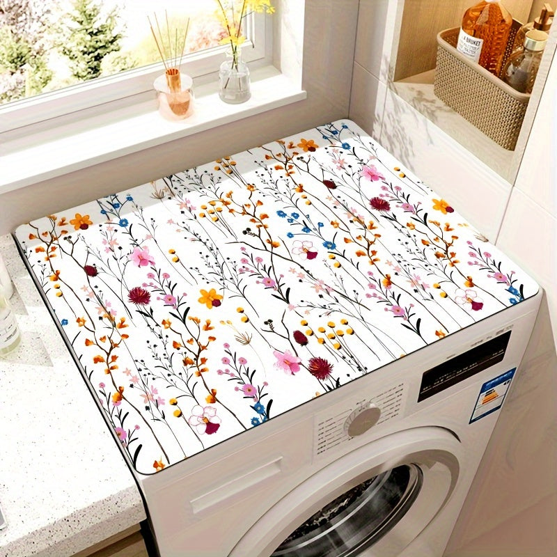 1 pieza de alfombrilla de tapa superior de lavadora floral, con diseño floral retro vibrante, secado rápido y absorbente, adecuada para habitaciones de lavado, cubierta de polvo de lavadora, alfombrilla decorativa, superficie antideslizante, accesorio de