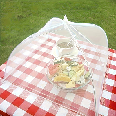 Mosquitero blanco de malla, cubrecomidas grande plegable y lavable con cierre de cordón, ideal para picnics, asados, fiestas y cenas al aire libre, material de poliéster resistente, accesorio para cocina al aire libre, equipo funcional para exteriores, p