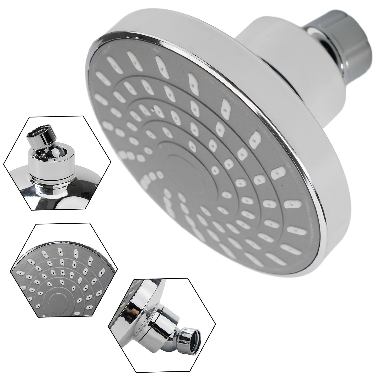 Cabezal de ducha ajustable de lluvia montado en la pared - Grifo de baño portátil giratorio de 360° con varios modos de aspersión, resina ABS duradera y acabado cromado para encierros de ducha modernos, boquilla de alta calidad, instalación sin taladro,