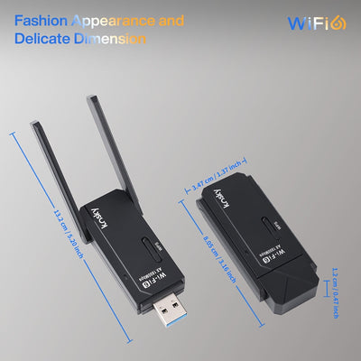 KS-WA1800 Adaptador inalámbrico USB con 1200Mbps 5GHz y 574Mbps 2.4GHz Dual-Band, 2x2dBi Antenas, WPS y USB 3.0, Plug & Play para PC/Laptop/Tablet - Batería, Diseño compacto, Adaptador inalámbrico para portátiles, Acceso a la red de tabletas, Acabado met