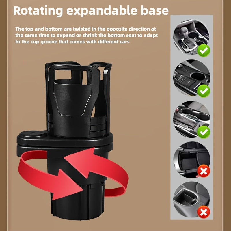 Soporte de vaso para coche 2 en 1, expansible, adecuado para la mayoría de los coches con soporte de vaso giratorio de 360° y extendible, incluye almohadilla amortiguadora resistente a los golpes para un diseño estable de vaso | Estructura sólida, soport