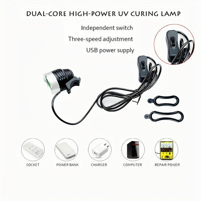 Lámpara para arte de uñas y teléfono - Luz LED alimentada por USB con cabeza ajustable, mango ergonómico y diseño duradero negro, lámpara de uñas, luz elegante, acabado metálico