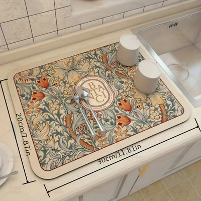 Alfombrilla de Secado de Cocina de Diatomita Soñadora - Antideslizante, Almohadilla Absorbente Lavable para Platos y Mesas de Bar, Protector de Encimera Resistente al Calor, Accesorio de Decoración para el Hogar