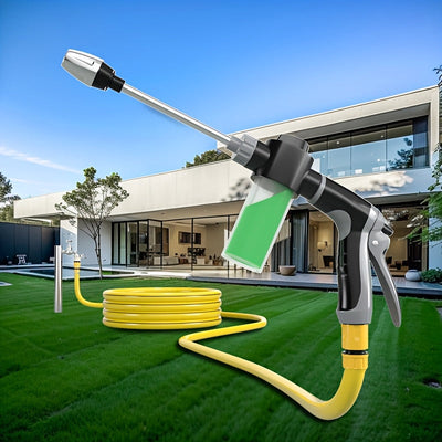 Pistola de agua de alta presión con cañón largo de metal mejorada, conexión rápida de 3/4" y 1/2", rociador de espuma para lavado de autos con boquilla ajustable, ideal para limpieza de vehículos, aseo de mascotas y riego de jardines al aire libre