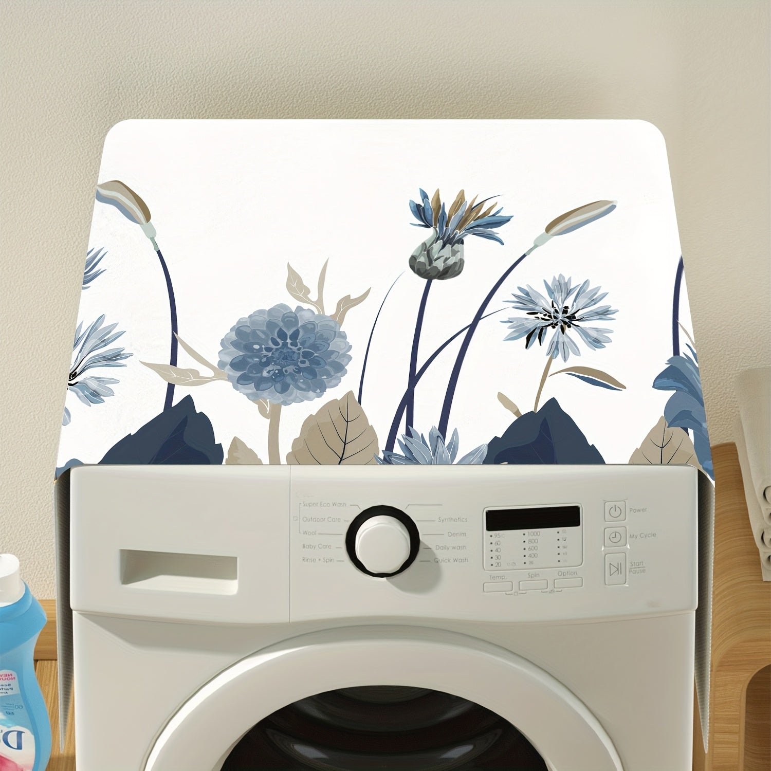 1pc Funda para Lavadora y Secadora con Estampado Floral - Azul/Beige, Protector de Polvo Lavable con Diseño Elegante, Tela Duradera, Apta para la Mayoría de Modelos Estándar, Cubierta Protectora para Electrodomésticos | Decoración Inspirada en la Natural