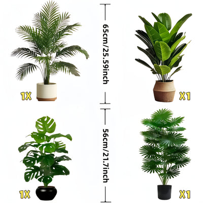 Juego de 4 piezas, incluye 48 plantas artificiales de hojas grandes. Adecuadas para uso exterior—árboles decorativos de selva tropical, ideales para macetas en interiores y exteriores todo el año, bodas, hoteles, jardines, patios estilo nórdico, Día de l