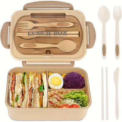 Lonchera Térmica de Rejilla con 3 Compartimentos y Calentamiento en Microondas, Caja Bento de Silicona Verde para la Escuela, Trabajo y Comidas al Aire Libre, Cubierta con Bloqueo de Seguridad, Solo Lavado a Mano, Material de Paja de Trigo, Forma Cuadrada