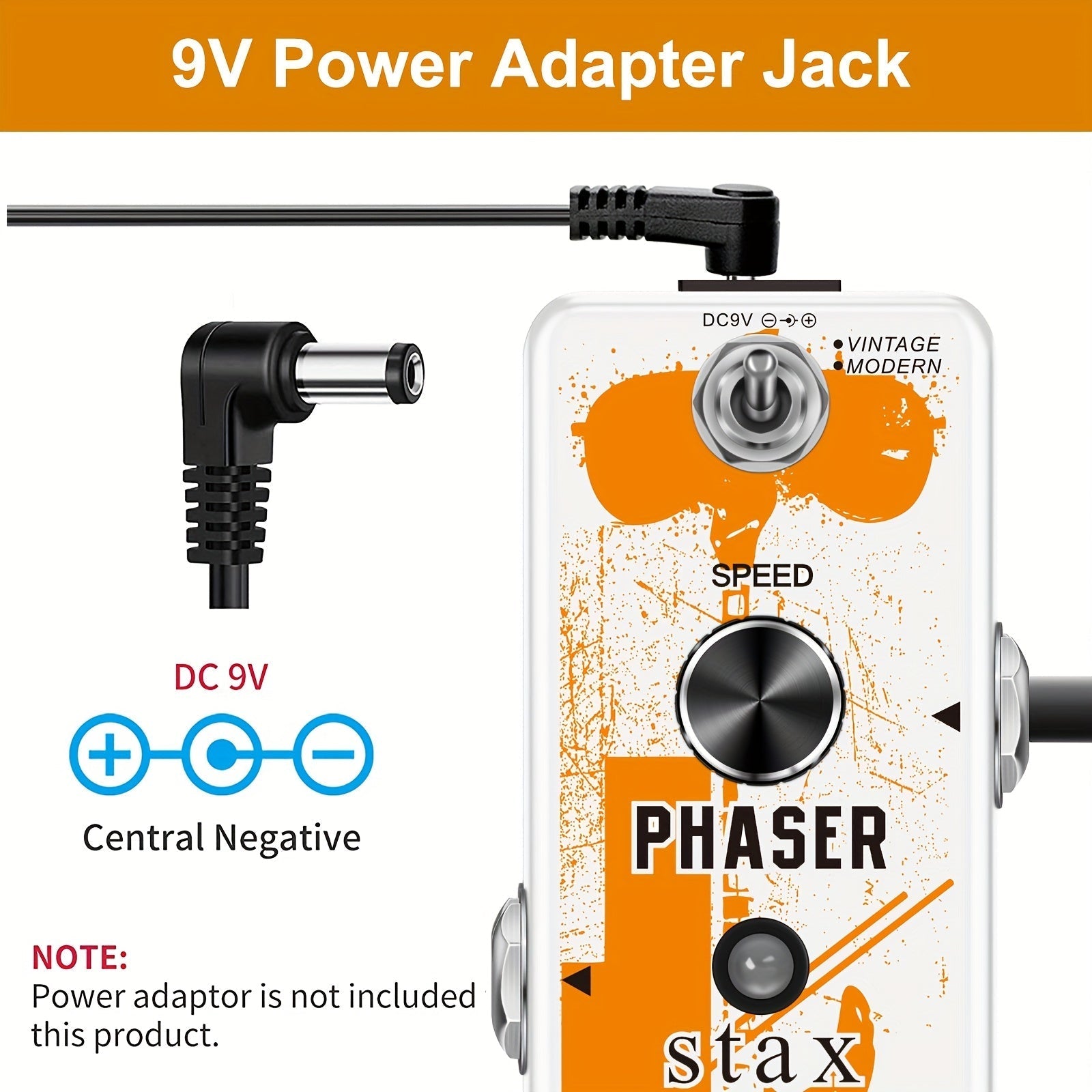 Pedal de Guitarra Vintage Phaser - Procesador de Efectos Analógicos con True Bypass, Diseño Compacto para Pedalboard, Blanco - Para Guitarra Eléctrica/Sintetizador/Bajo - Sin Adaptador Incluido, Equipo Musical, Etiqueta Audaz, Construcción Robusta, Rendi