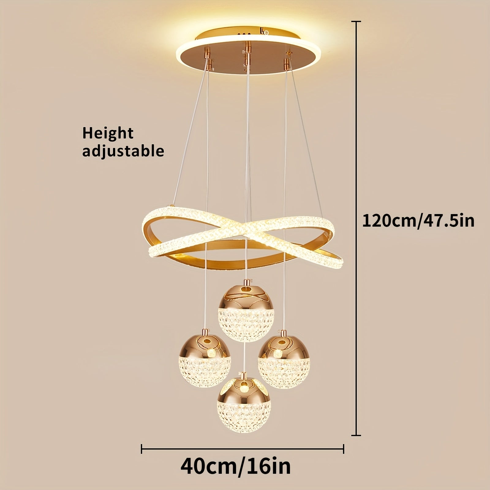Lámpara colgante LED dorada moderna, regulable, acabado metálico pulido, con hardware de instalación, para comedor, isla de cocina, sala de estar, dormitorio - Conectada eléctricamente, 110V-240V, solución de iluminación para islas | Lámpara de techo ele