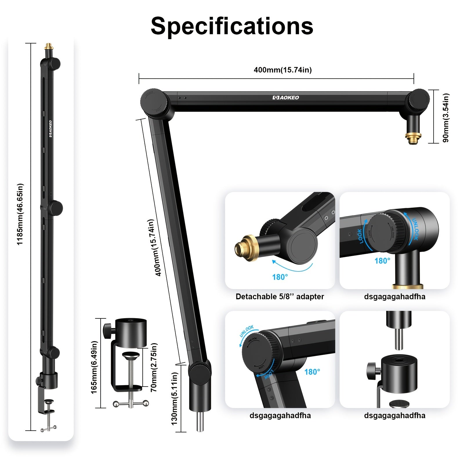Ajustable Microfono Scissor Arm con Canal de Cable - Boom de Suspensión Compacto para Blue Yeti, Snowball iCE, HyperX QuadCast, SoloCast, Elgato Wave - Aleación Duradera, Conexión XLR, Equipo de Grabación de Estudio | Acabado Negro Liso | Ajustable Boom