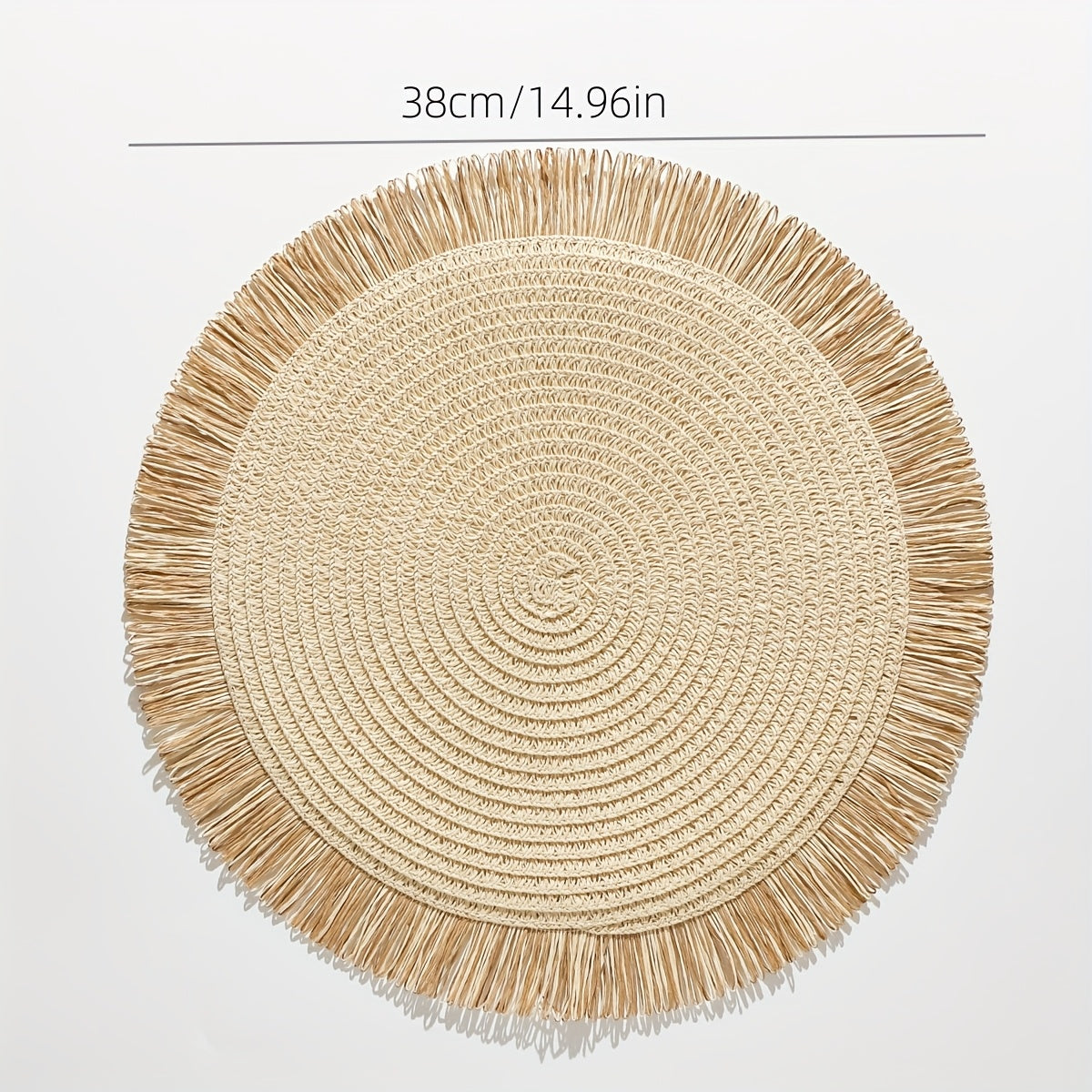 Juego de 2/4/6 individuales redondos de lino estilo bohemio con flecos, tejidos a mano en color beige natural, para comedor, cocina, decoración del hogar, mesa de primavera y verano, accesorios de cocina, encanto rústico, acabado texturizado, accesorios