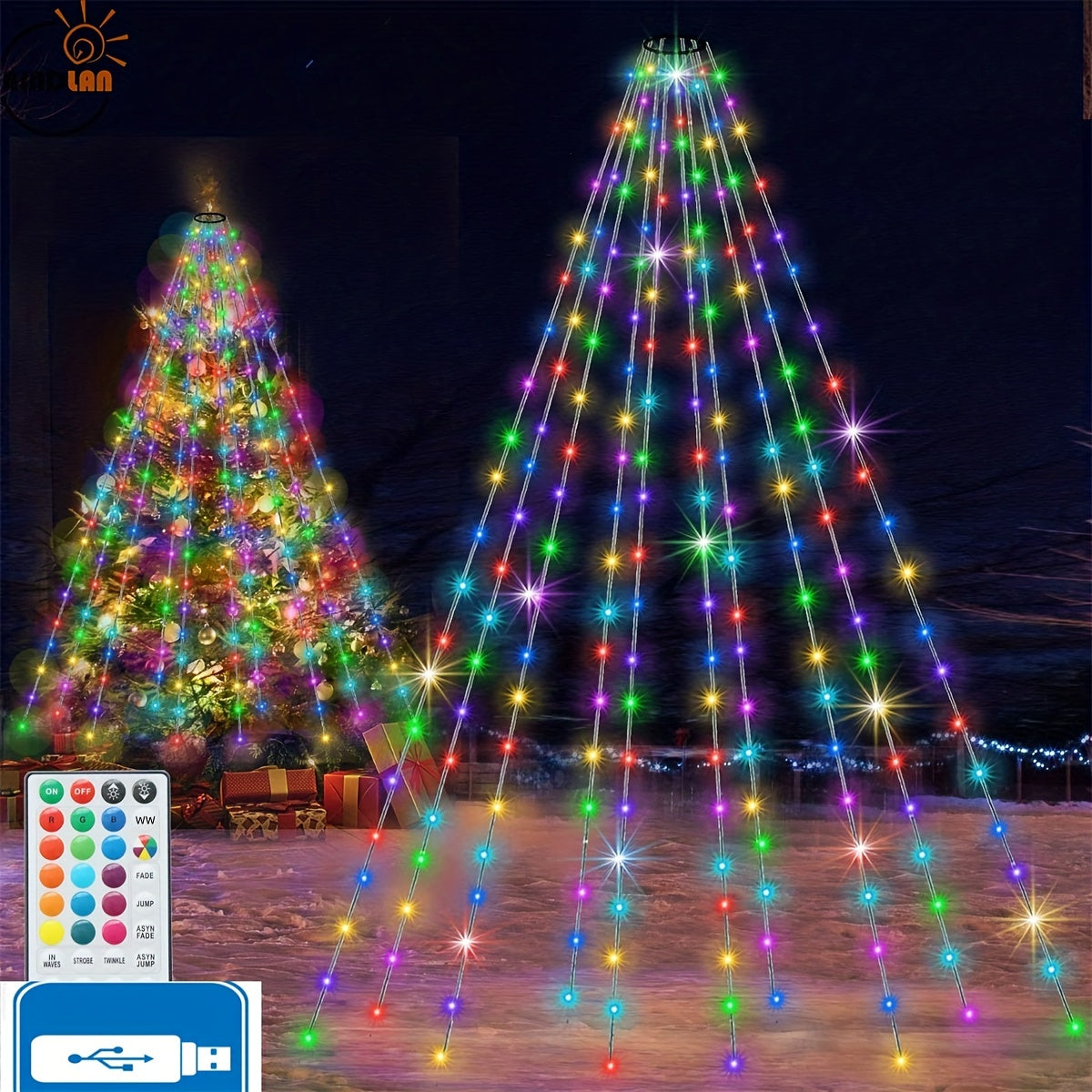 1 pieza, Luces De Árbol De Navidad, Luces De Navidad Cambiantes De Color Con Control Remoto Y Función De Memoria Y Temporizador, 6.6ft 16 Colgantes 200 LED Regulables Múltiples Modos Cadena De Luces Navideñas