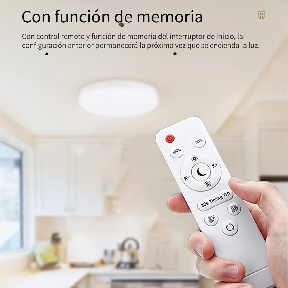 Luz de techo LED moderna de 24W con control remoto - Montaje semiempotrado, 3 colores regulables, eficiente en energía para dormitorio, sala de estar, cocina, comedor y estudio, Iluminación de dormitorio | Luz de techo moderna | Fixture de luz de plástic