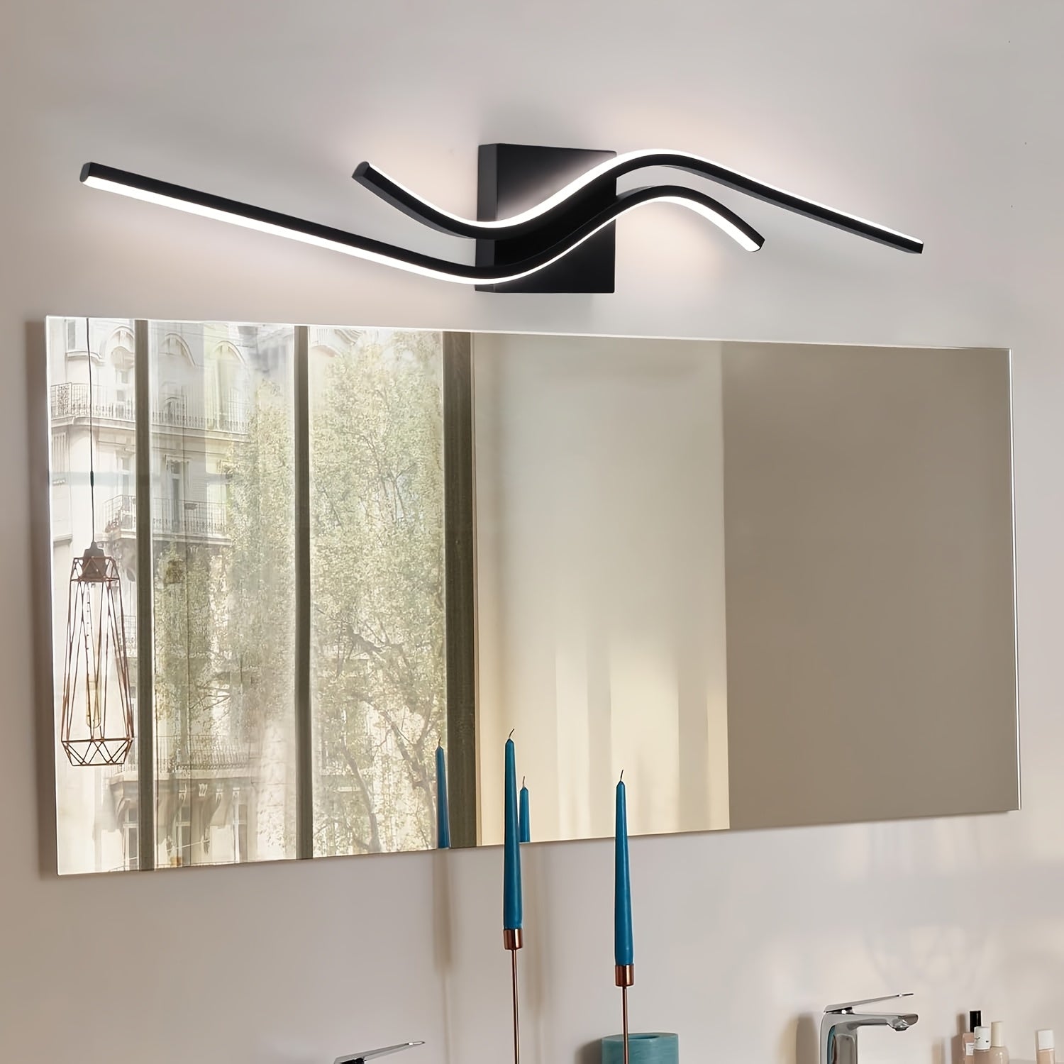 Luz de tocador LED moderna, 3 colores ajustables, montaje semienterrado negro para baño, dormitorio, sala de estar, cocina - Sombrilla de acrílico, cableado, 110V-240V, hardware de instalación incluido, luz de tocador para baño, ideal para Navidad