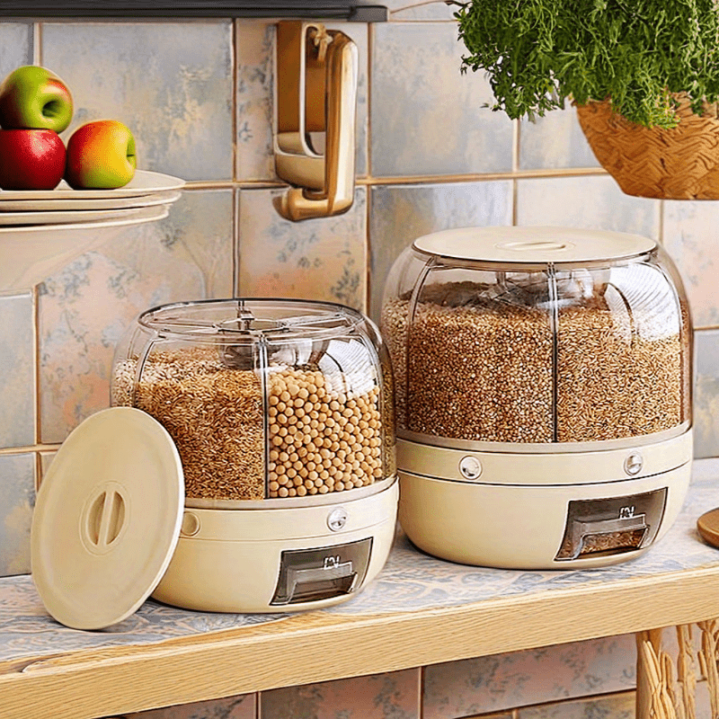 1 Unidad Contenedor Giratorio Hermético con Ventana Transparente y Asa Ergonómica para Almacenar Granos – Organizador de Cocina Ahorrador de Espacio para Arroz, Frijoles, Harina – Plástico Duradero, Solo Lavado a Mano