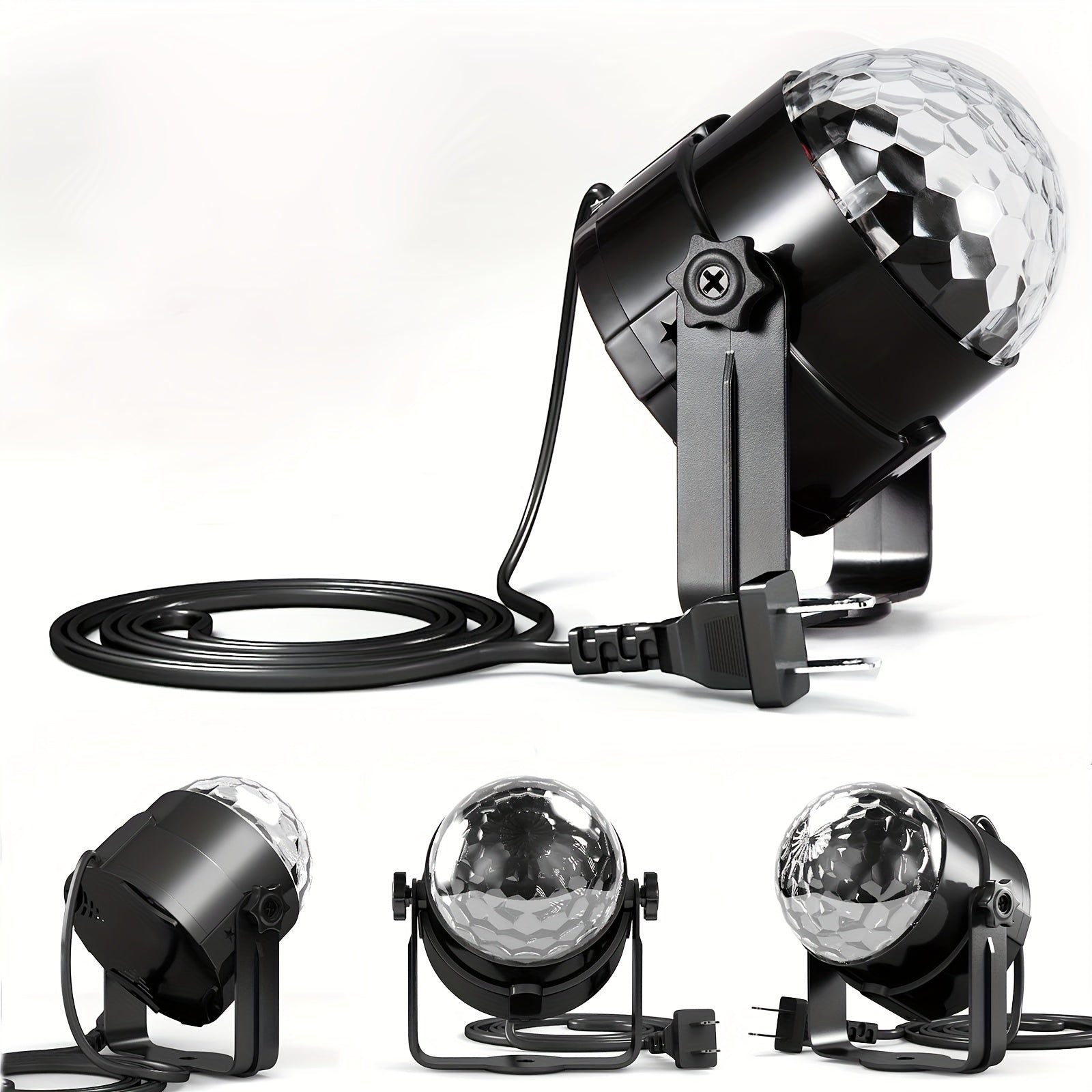 1 bola de espejos para fiestas con luces, fuente de alimentación para EE. UU. (con control remoto), 7 colores, control por sonido, sincronización musical, luces estroboscópicas para DJ, decoración de fiestas, solteros, graduación, cumpleaños