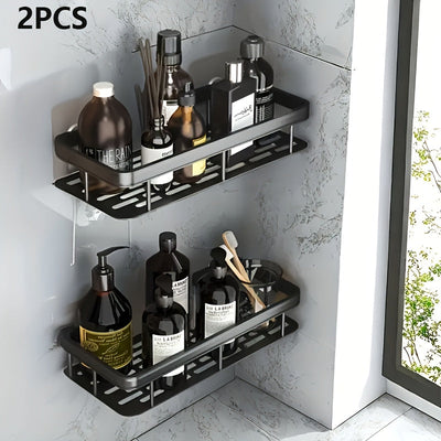 2 piezas Conjunto de estanterías para baño, estantería mural sin taladro, bandeja de ducha de metal pulido resistente a la corrosión, organizador de ahorro de espacio para champú y acondicionador, con otro material