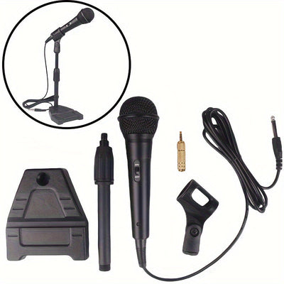 Conjunto de soporte de micrófono de bobina de movimiento con cable profesional, micrófono portátil, micrófono dinámico de mano universal con enchufe de 6,35 mm/0,25 pulgadas y adaptador de 3,5 mm/0,138 pulgadas. Adecuado para teclados electrónicos, instr