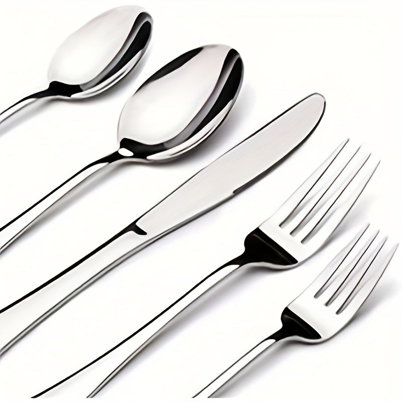 Juego de cubiertos de 30 piezas, cubiertos de acero inoxidable con acabado pulido espejo, incluye cuchillos para carne, tenedores de cena, cucharas, cucharas de café, tenedores de postre, aptos para lavavajillas, ideales para uso doméstico y en restauran