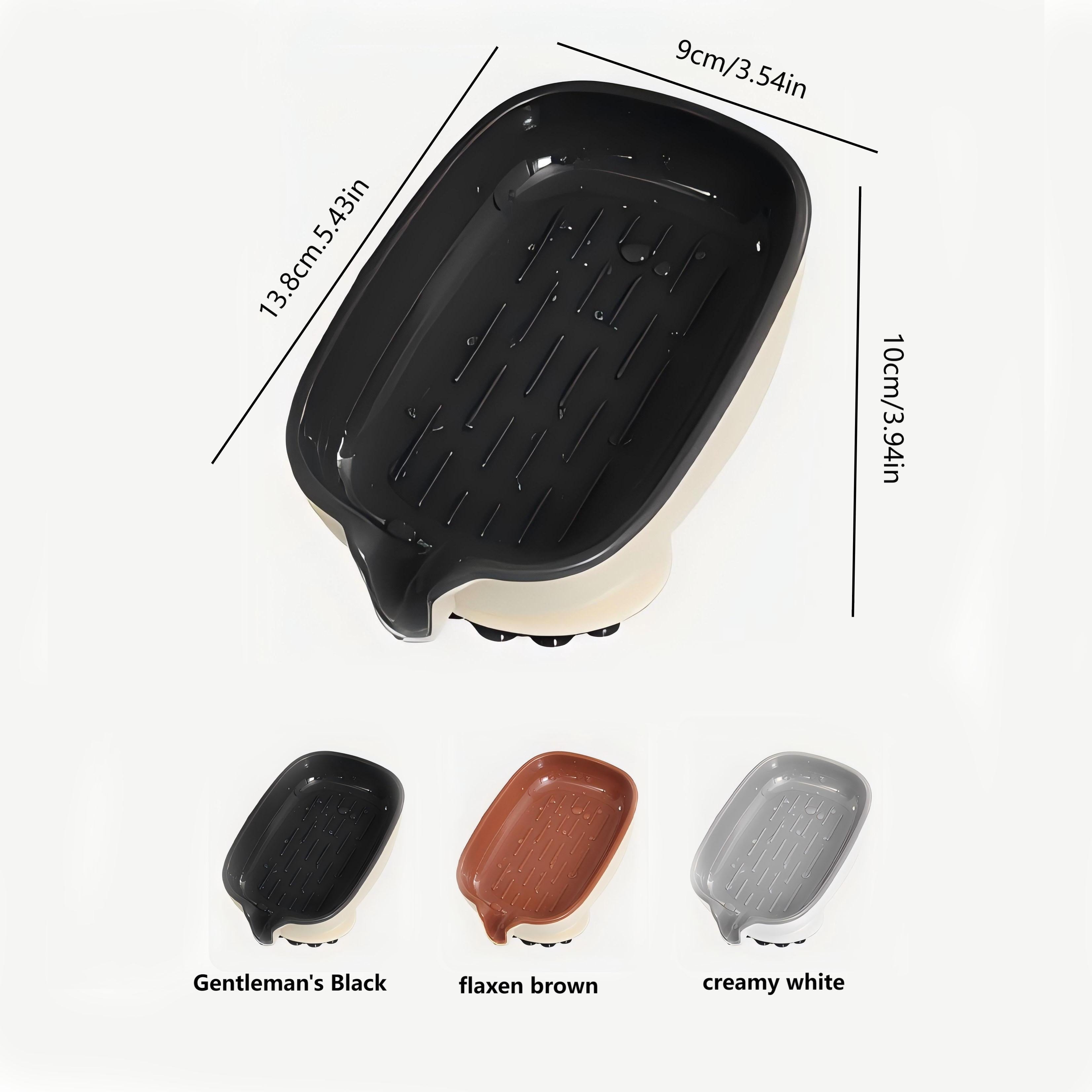 1pc Jabonera ranurada mejorada con ventosa, jabonera de baño sin taladrar, diseño de drenaje en cascada, plástico duradero, fácil instalación, accesorio de baño moderno.