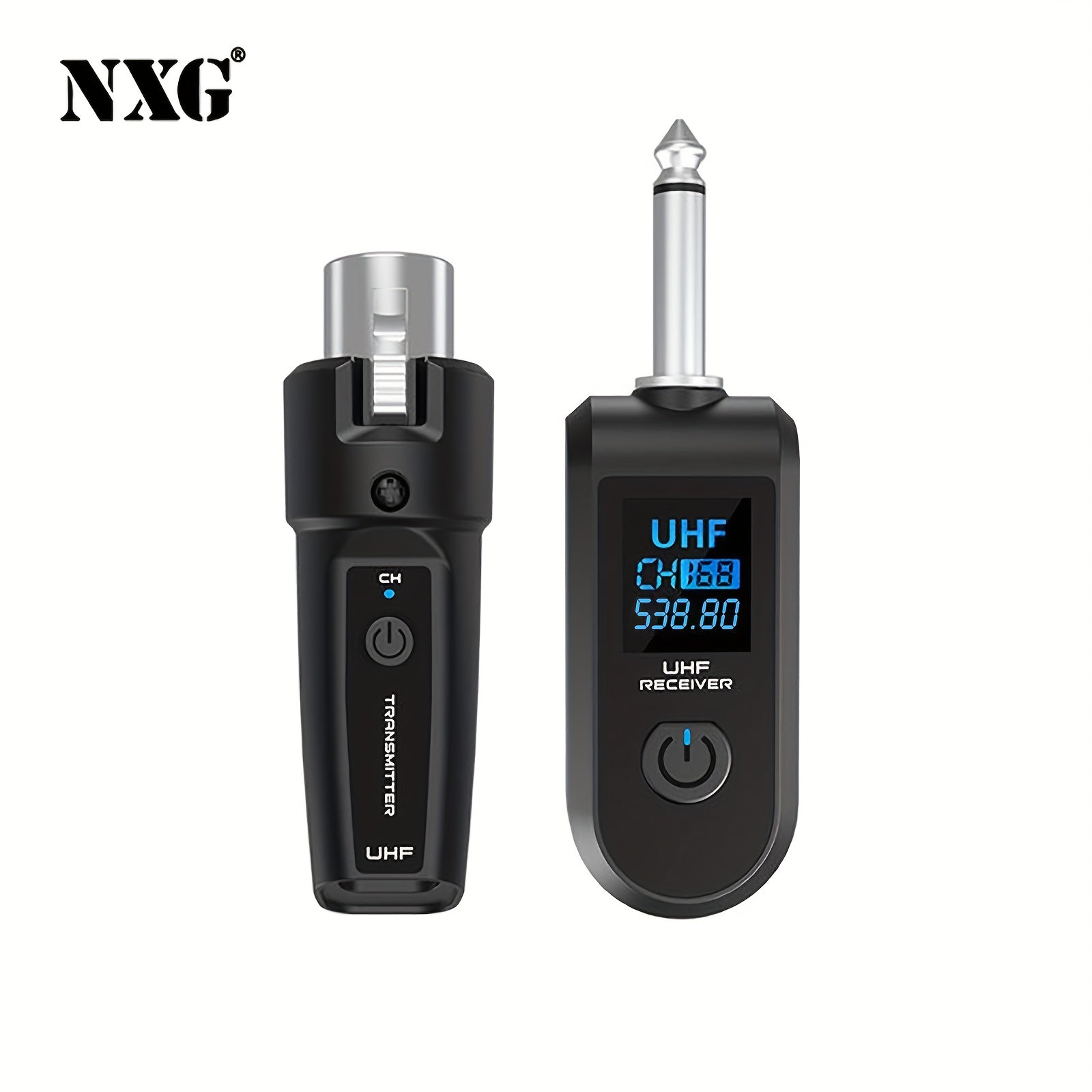 Transmisor y Receptor sin varillas NXG 2pcs/1pc, Sistema Compatible con Micrófonos XLR, Conector Jack de 6.35mm, Transmisión Larga Distancia 2.4GHz, Recargable USB para Micrófonos Condensador y Dinámicos