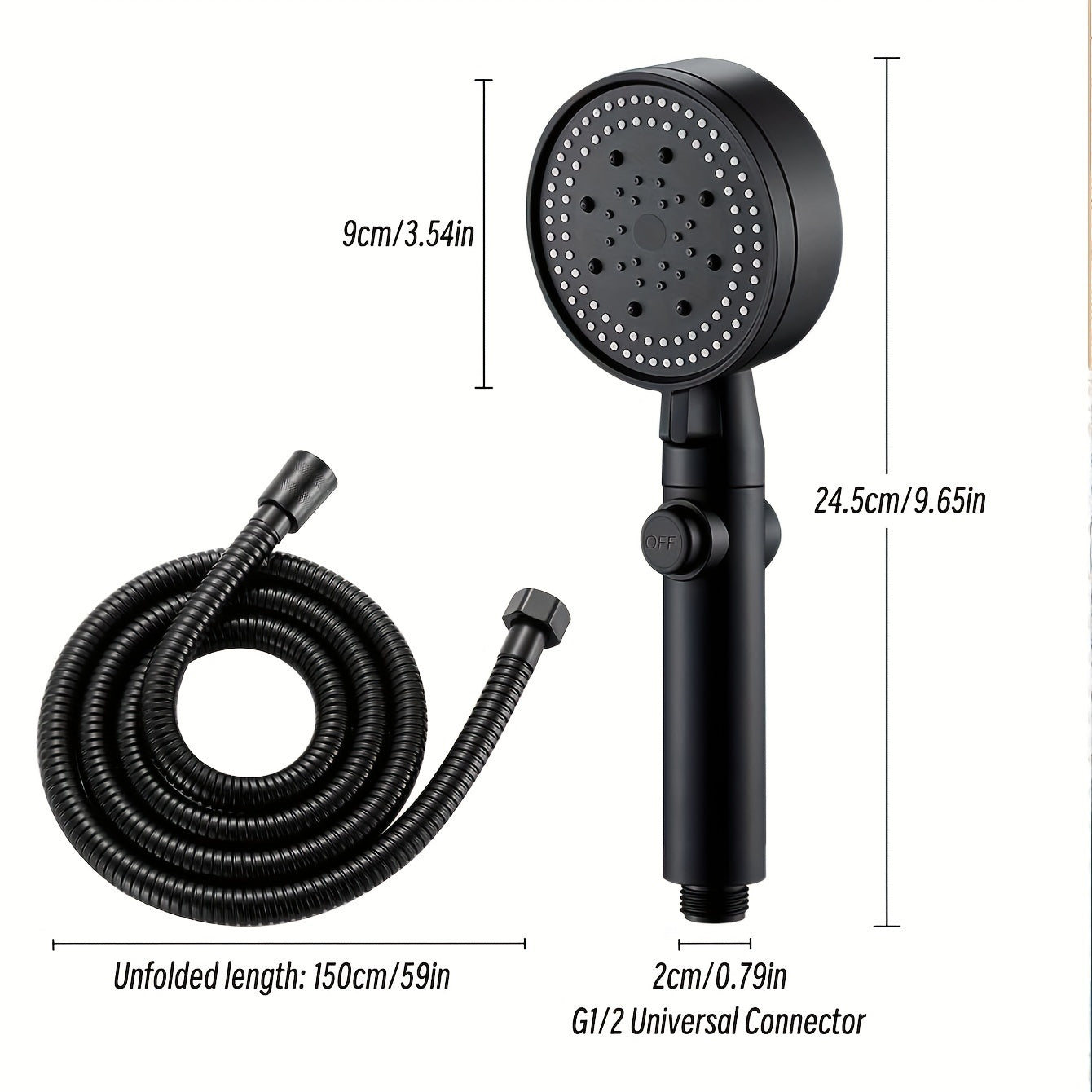 Cabezal de ducha de mano de alta presión con 5 funciones, montaje en pared, manguera de 1.5 m, plástico ABS, botón de encendido/apagado - Accesorio moderno para baño