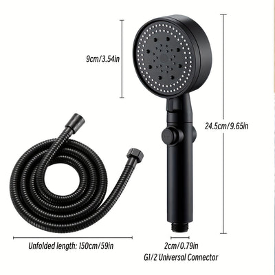 Cabezal de ducha de mano de alta presión con 5 funciones, montaje en pared, manguera de 1.5 m, plástico ABS, botón de encendido/apagado - Accesorio moderno para baño