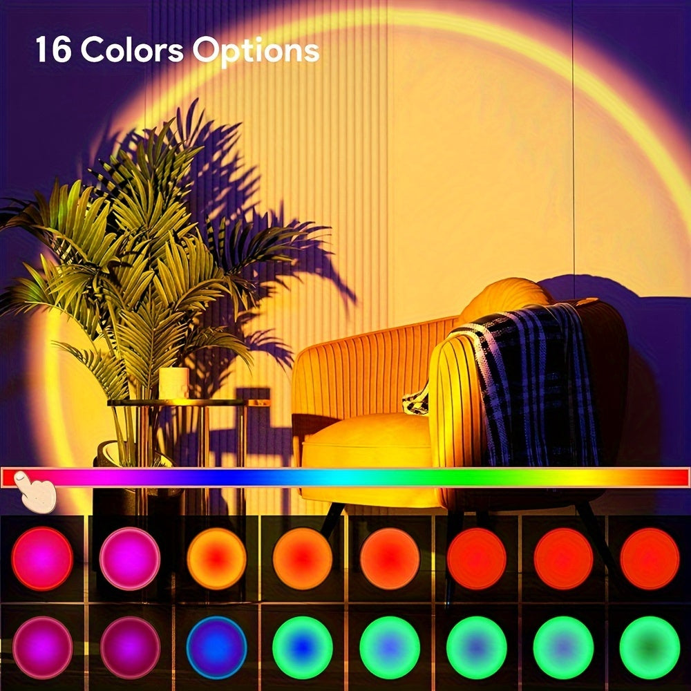 Lámpara LED de proyección de atardecer con control remoto, 16 colores, 4 modos de iluminación arcoíris para fotografía, selfies, fiestas y decoración del hogar, alimentación por USB, acabado pulido, regalo ideal para mujeres, decoración de habitación, lu