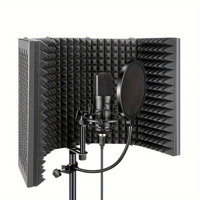 Pantalla de Absorción de Sonido de Espuma de Alta Densidad para Grabación Vocal, Micrófono de Reducción de Ruido con Paneles Acústicos Negros, Compatible con Todos los Micrófonos de Condensador, Equipo de Estudio para Voces Más Claras, Micrófono para Can
