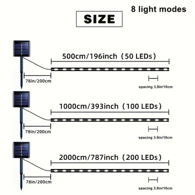 Tira de luces LED solares para exteriores, 8 modos, luces decorativas para jardín, fiestas, Navidad, árbol de Navidad, Halloween, bodas y decoración de patio