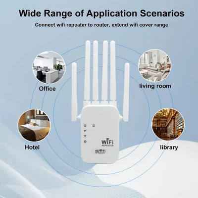 Amplificador de señal WiFi regulado por EE. UU., extensor de WiFi con 6 antenas de 360°, compatible con WIFI6, puerto Ethernet, cobertura de hasta 11000 pies cuadrados, adecuado para más de 35 dispositivos.
