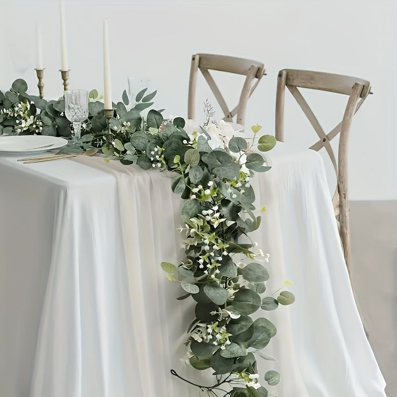 12 piezas de 182.88 cm Guirnalda Artificial de Eucalipto y Sauce con Flores Blancas - Hojas Verdes Elegantes, Ideal para Bodas, Compromisos, Decoración del Hogar y Eventos, Estilo Clásico Todo el Año, Temática Nupcial, Material Plástico, Enredaderas Natu