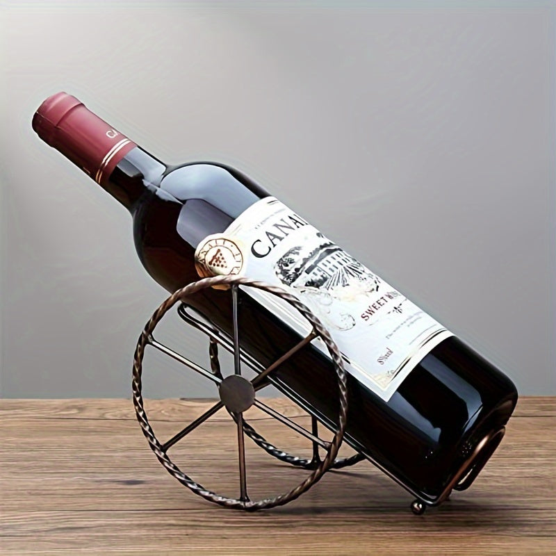 Soporte para botellas de vino de mesa de metal - Estantes decorativos de estilo vintage para accesorios de cocina y bar en el hogar con función de almacenamiento de una sola botella