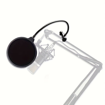 Filter de Micrófono Ajustable 180° para Reducción de Ruido - Aleación Negra, Compatible con Varios Soportes, Esencial para Transmisiones en Vivo, Diseño de Plástico Transparente con Cubierta de Espuma, Bloqueador de Sonido