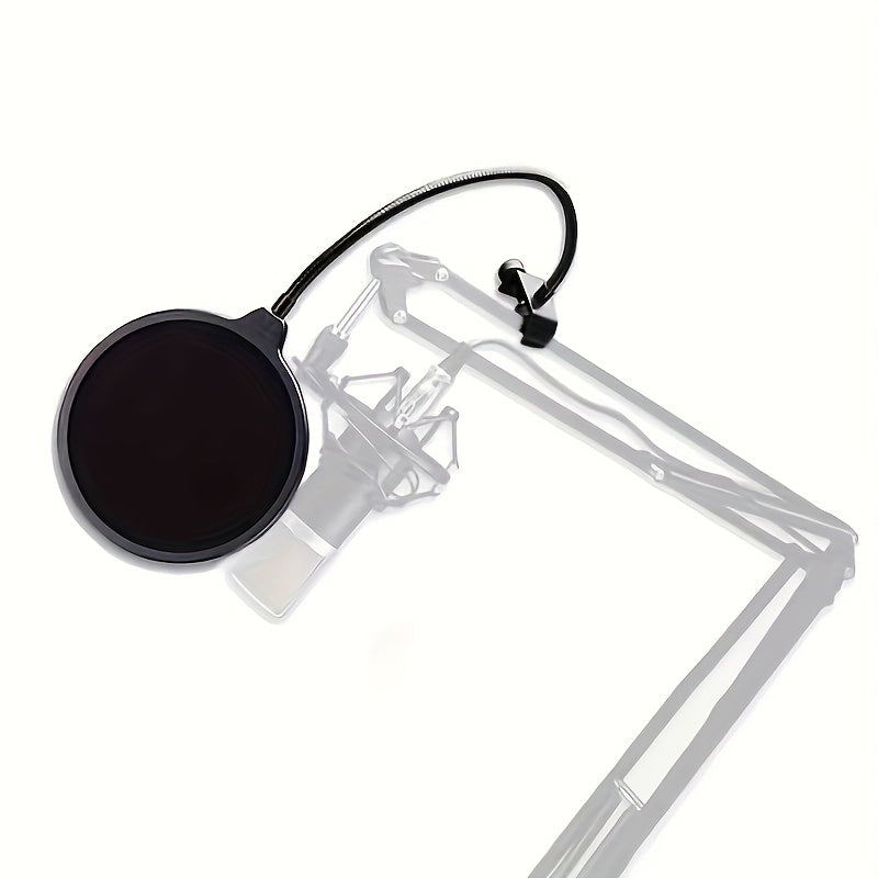 Filter de Micrófono Ajustable 180° para Reducción de Ruido - Aleación Negra, Compatible con Varios Soportes, Esencial para Transmisiones en Vivo, Diseño de Plástico Transparente con Cubierta de Espuma, Bloqueador de Sonido